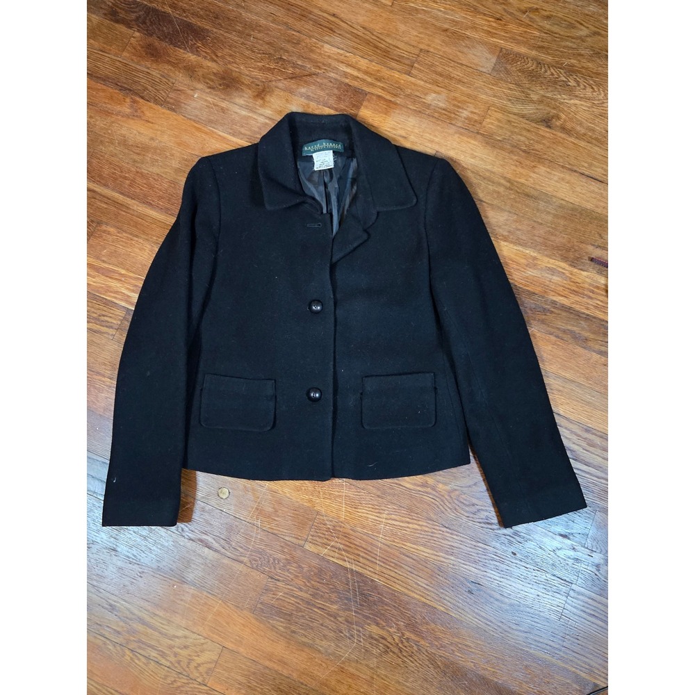 Harve Benard Black Wool Cashmere Blend Button Front Jacket Blazer Womens 8